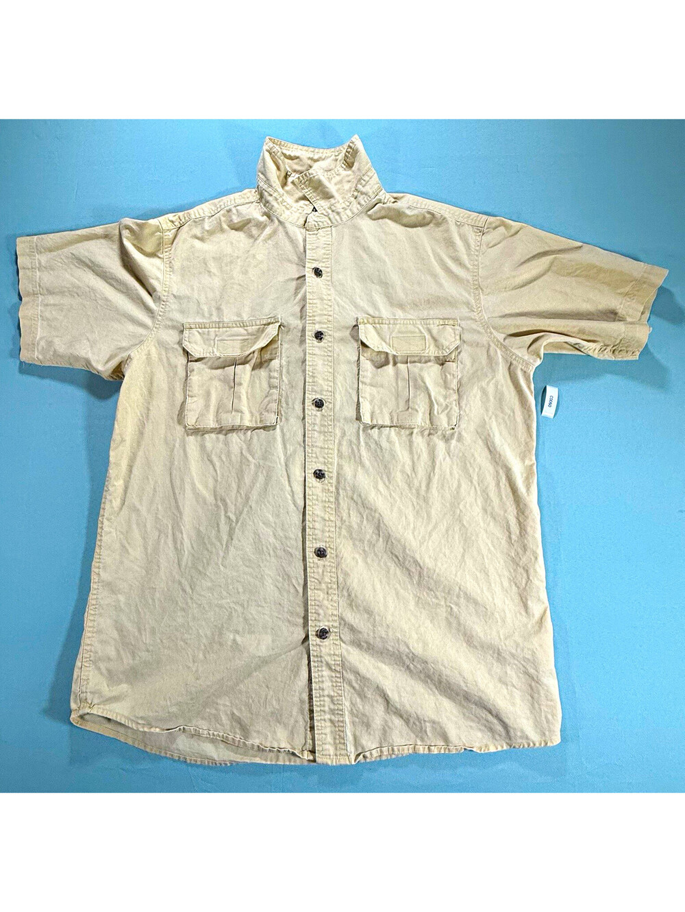 RedHead Brand Co. Men’s L Beige Solid Cotton Short Sleeve Button-Up Pockets